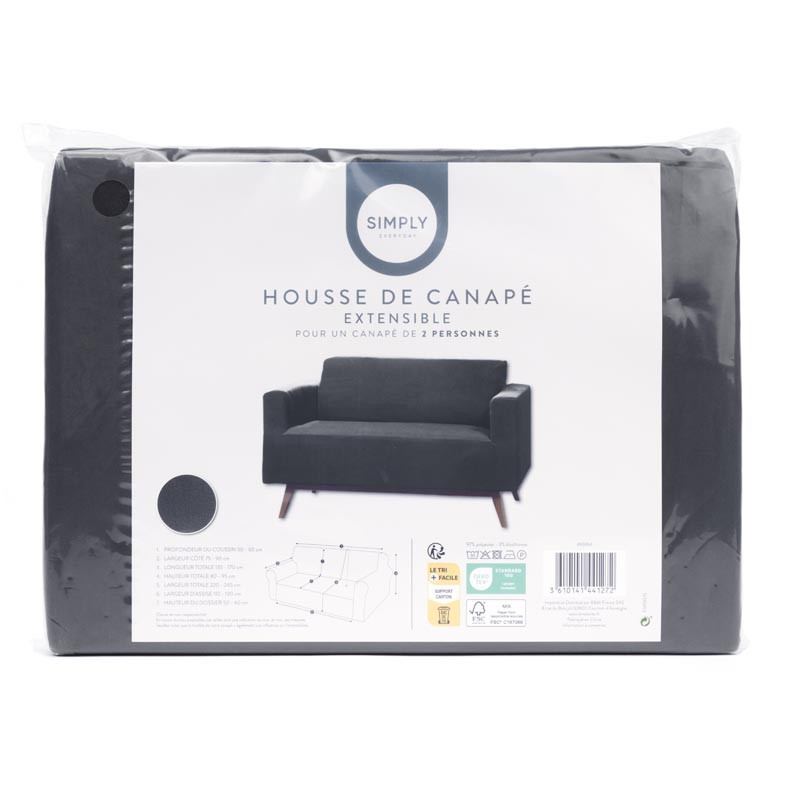 Housse de canape unie 2p noir