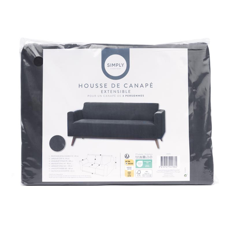 Housse de canape unie 3p noir