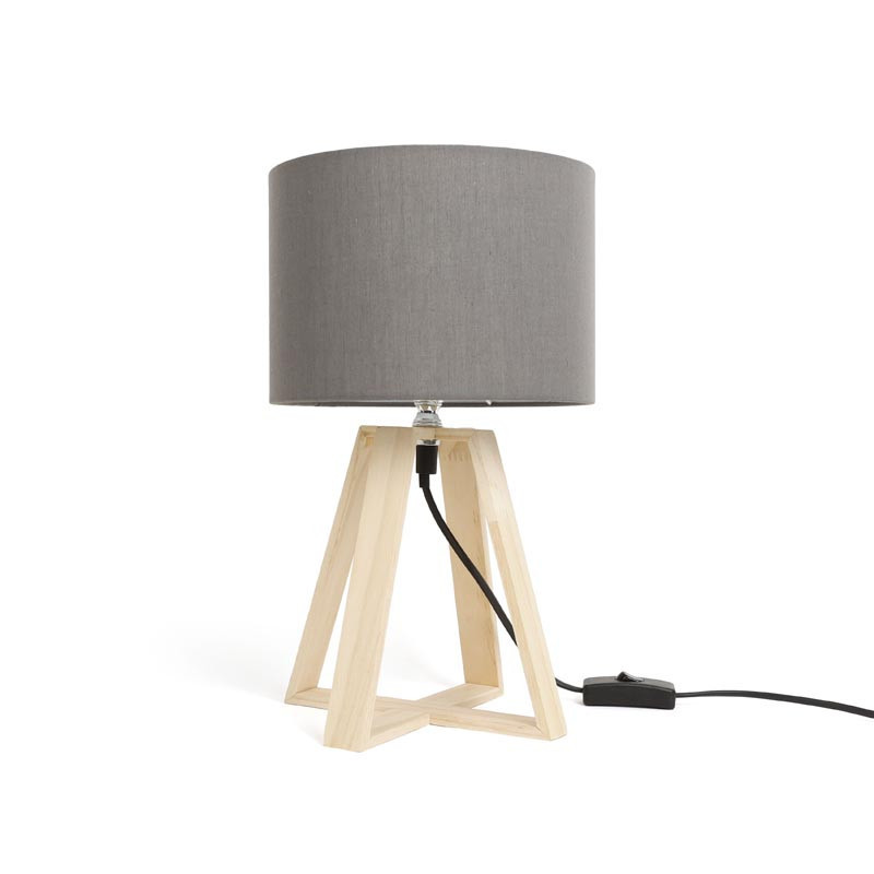 Lampe pied bois gris