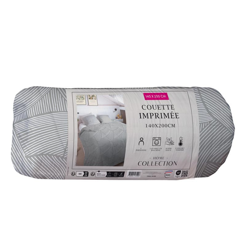 Couette imprimee feuille creme 1