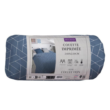 Couette imprimee geo bleu 240x22