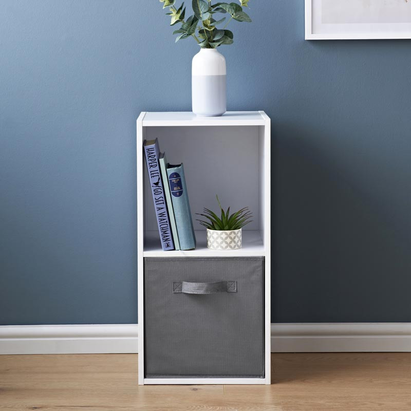 Meuble 2 cubes blanc 1 panier