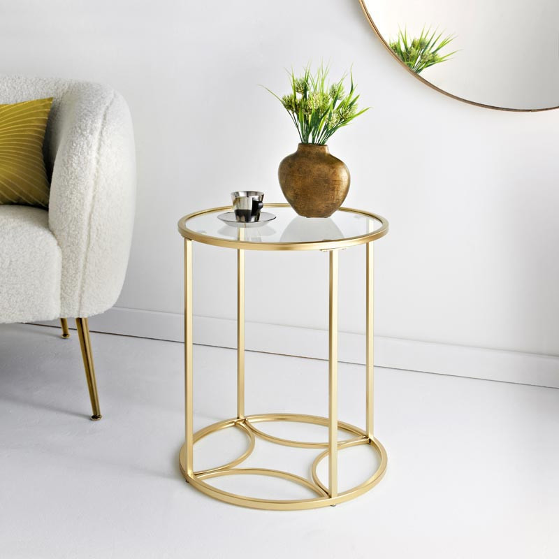 Table doree plateau verre