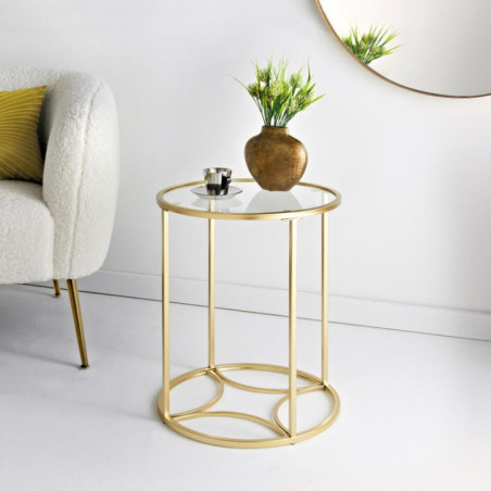 Table doree plateau verre