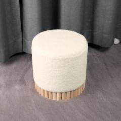 Pouf rond sherpa base bois