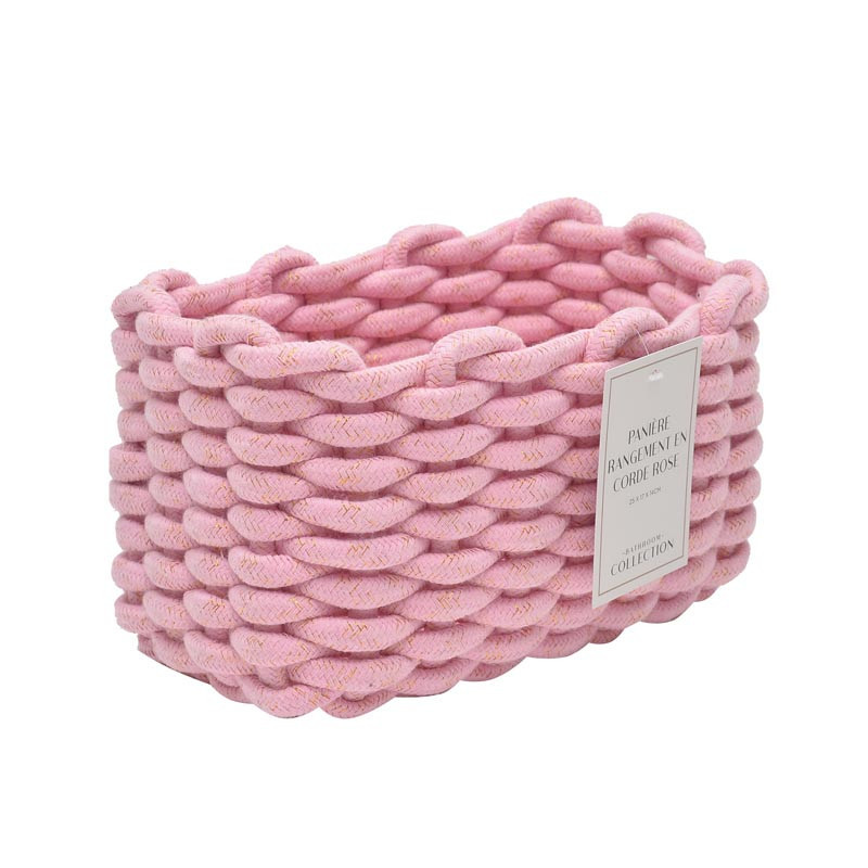 Paniere rangement en corde rose