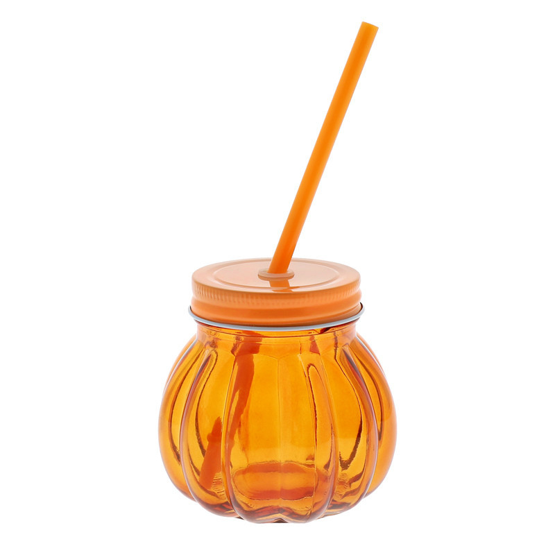 Verre jar pumkin avec paille