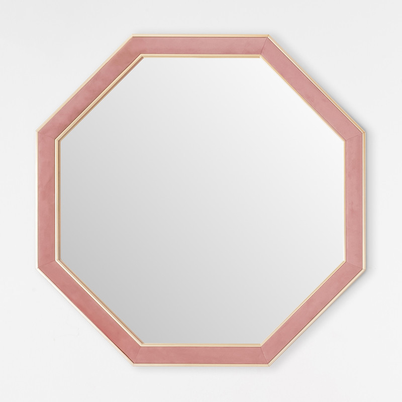 Miroir octogonal velours rose