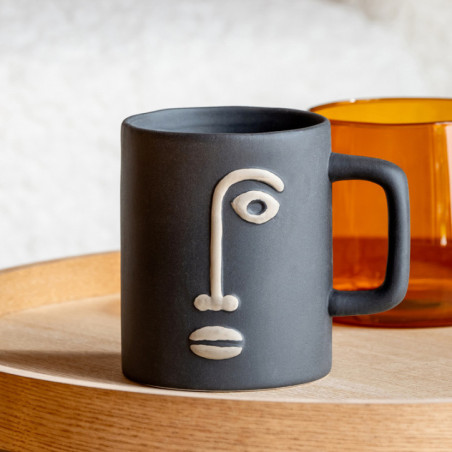 Mug visage sable noir et beige