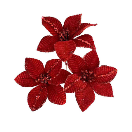 Pack de 3 poinsettias rouge