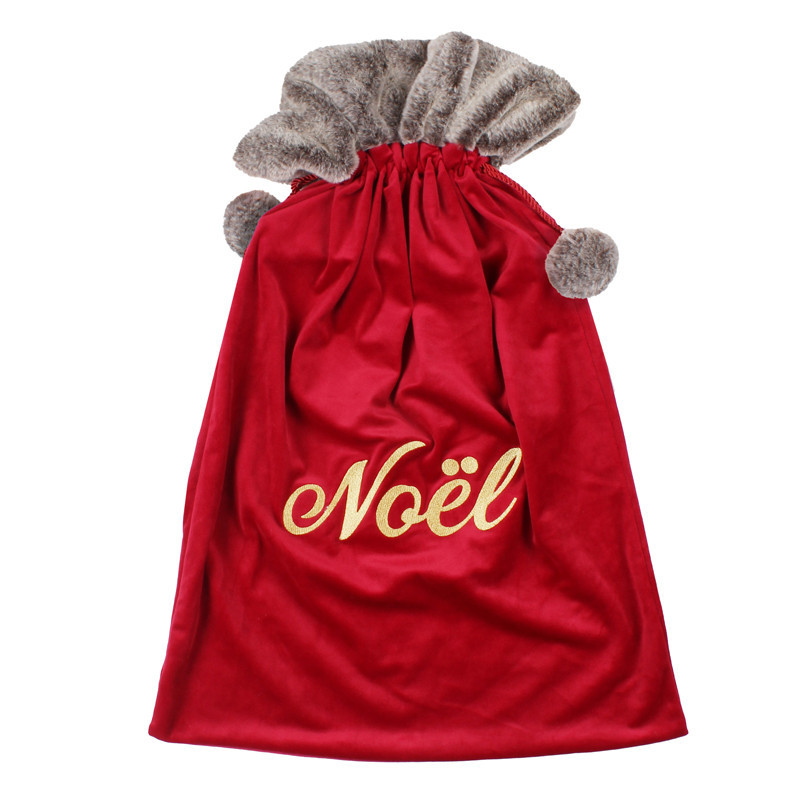 Sac de noel rouge et gris en vel