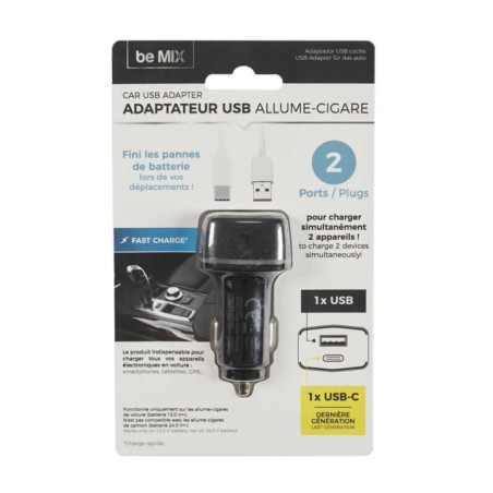 Chargeur voiture port usb et typ