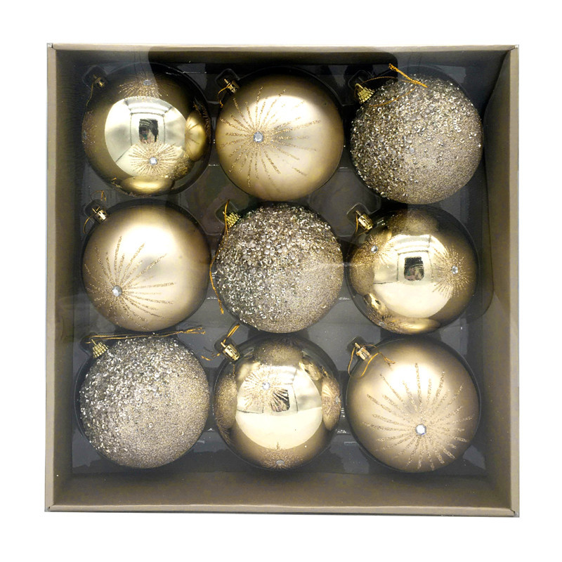 Pack 9 boule de noel champagne