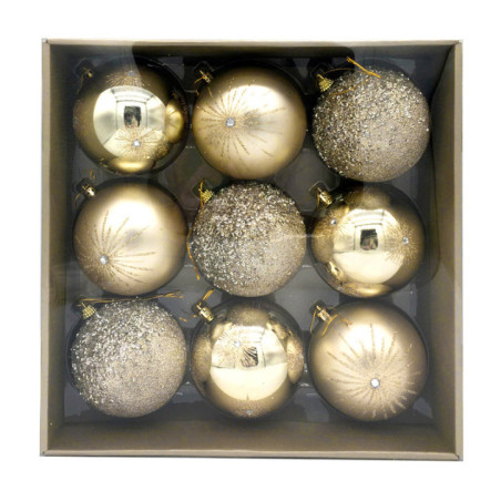 Pack de 9 boules 10cm champagne