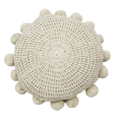 Coussin rond pompons d30cm creme