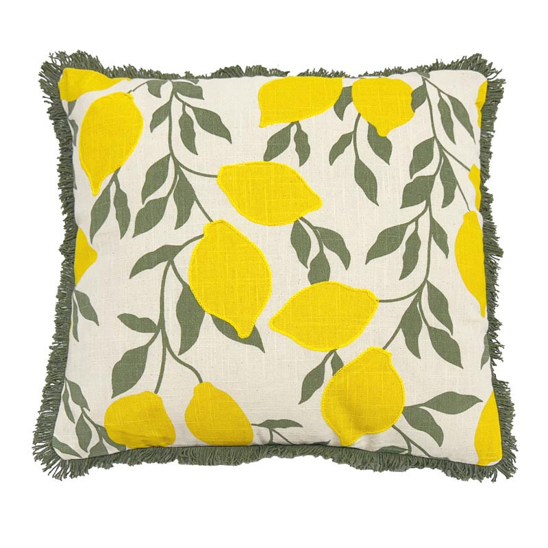 Coussin brode citron 40x40cm