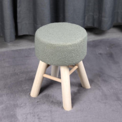 Pouf bouclettes vert pieds bois