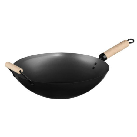 Wok acier manche bois d35cm