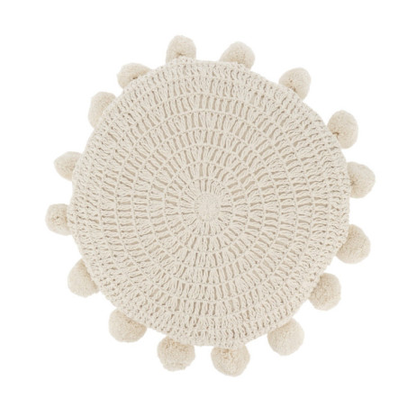 Coussin rond pompons d30cm creme