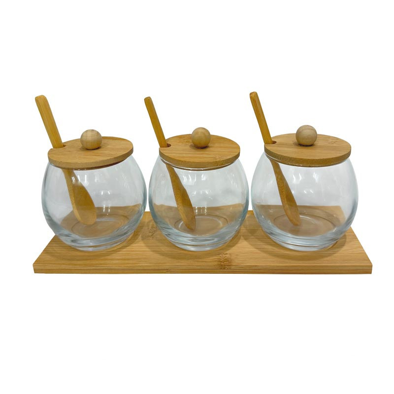 Lot de 3 pots verre avec support