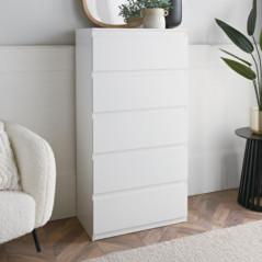 Commode 5 tiroirs blanc mat