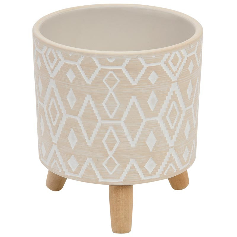 Pot deco ethnique sur pieds bois