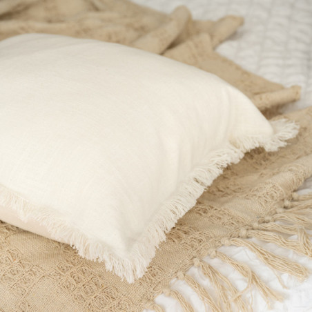 Coussin a franges 45x45cm blanc