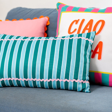 Coussin raye 50x30cm bleu