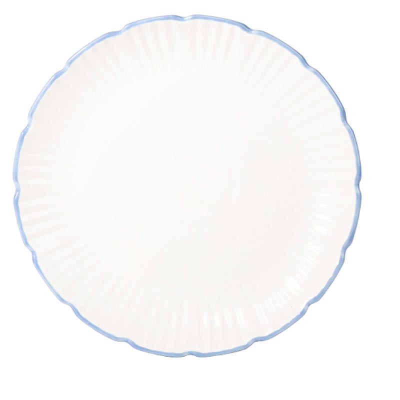 Assiette plate blanche bord bleu