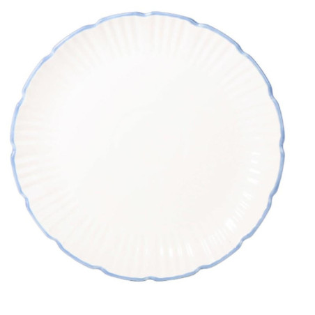 Assiette plate blanche bord bleu