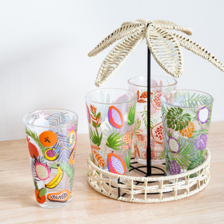 Plateau palmier tresse 4 verres