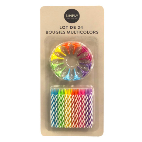 Lot de 24 bougies multicolors