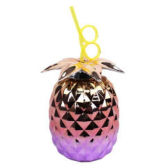 Gourde ananas avec paille metal