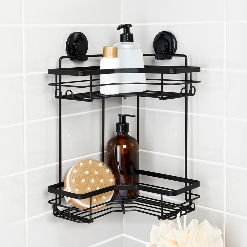 Double etagere de douche angle