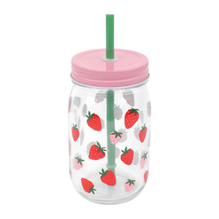 Mug verre fraise avec paille
