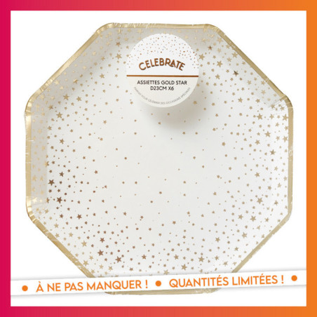 Assiettes gold star d23cm x6