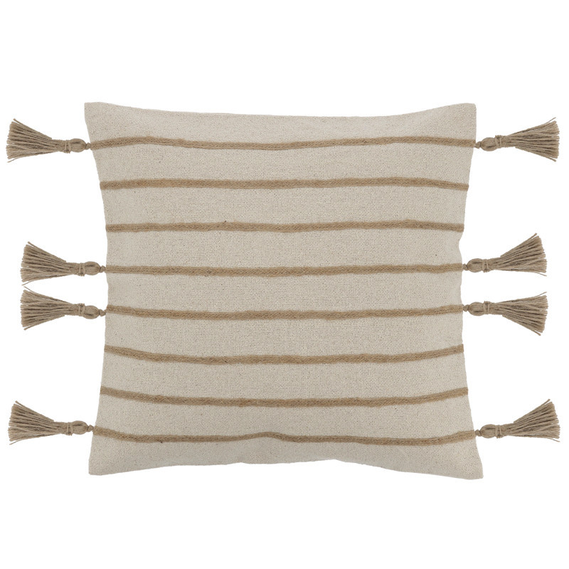 Coussin raye pompons 40x40cm