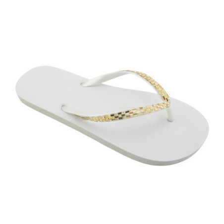 Tong uni laniere strass- blanc
